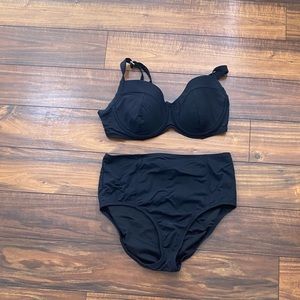 Black Lands End High Waisted Bikini Underwire Top